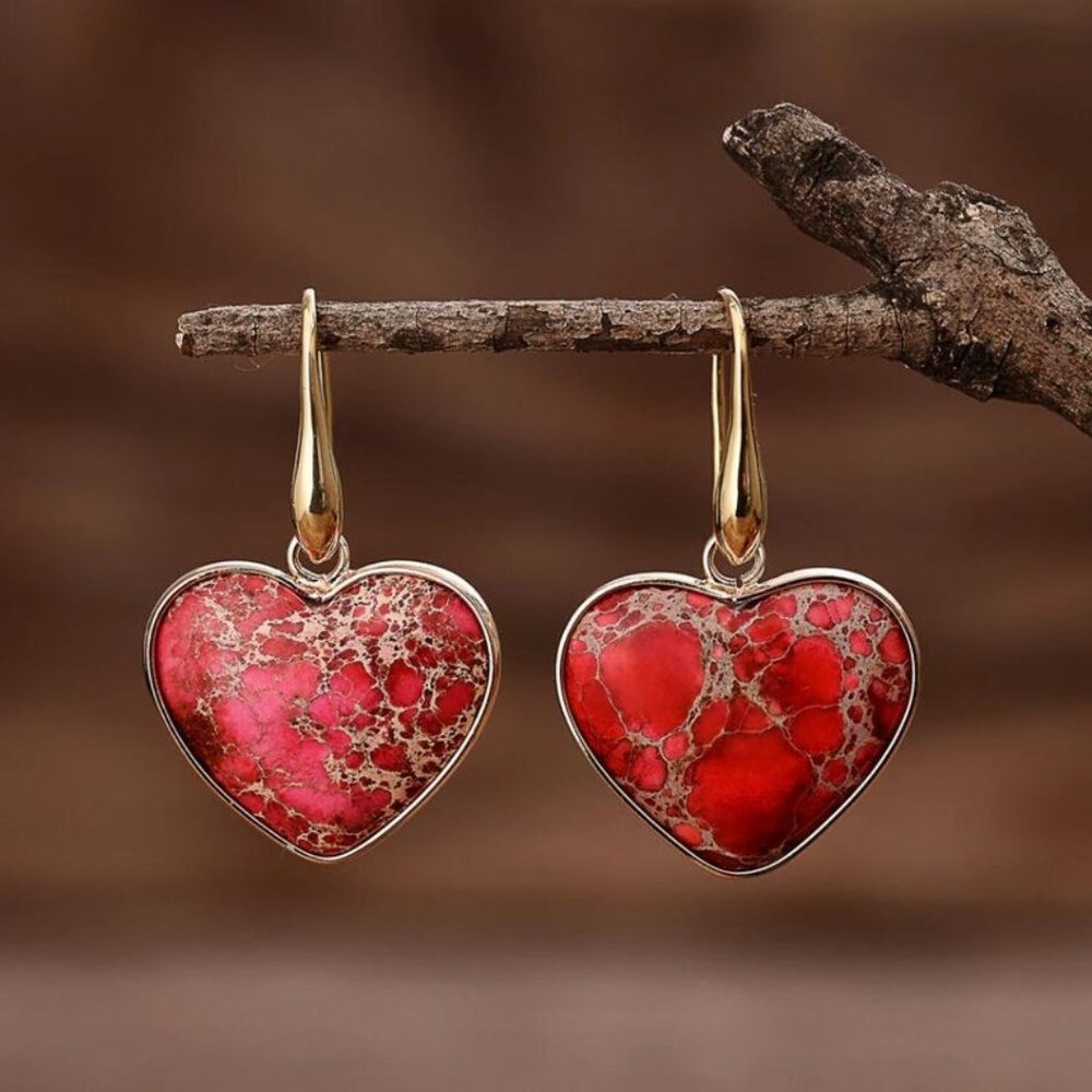 Natural Ocean Regalite Women Heart Shape Healing Reiki Blooming Earrings Gifts